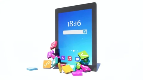 Tablet PC with color application icons. 3d illustration Stock Footage 129748083