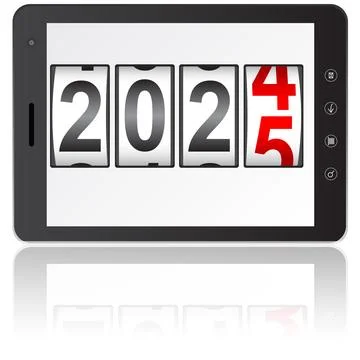 Tablet PC computer with 2025 New Year counter isolated on white background Stock Illustration