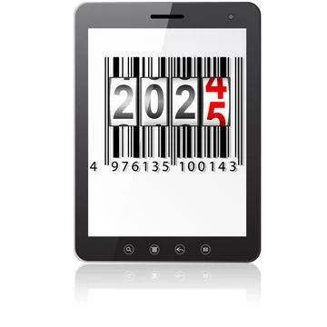 Tablet PC computer with 2025 New Year counter isolated on white background Stock Illustration