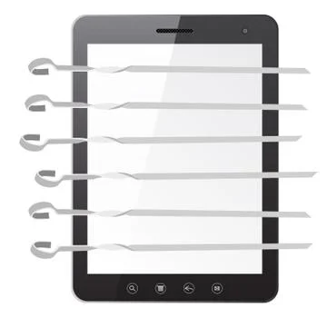 Tablet pc computer with a barbeque and skewers Illustrazione stock