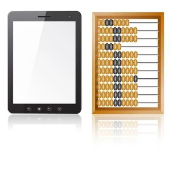 Tablet pc computer with blank screen with abacus Illustrazione stock