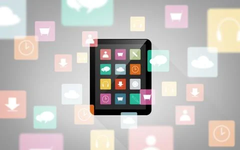 Tablet pc computer with menu icons on screen Stock Illustration