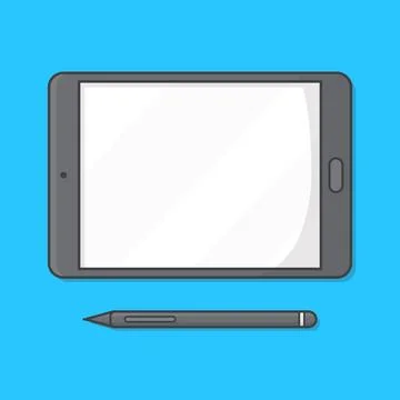 Tablet PC Computer With Pen Vector Icon Illustration. Pen Tablet Flat Icon Stock Illustration