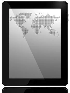 Tablet PC Computer woth world map Foto stock