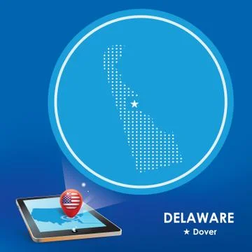 Tablet pc with delaware map projection Stock Illustration