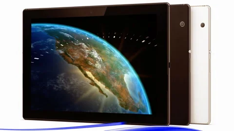 Tablet PC. Display. Graphical display of loading. Lower third Stock Footage 56400381