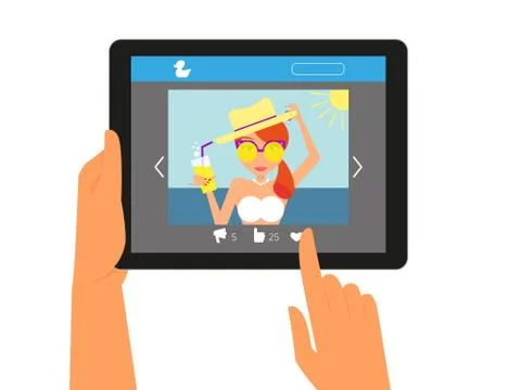 Tablet pc displaying the page in social networking with a picture of redhair Illustrazione stock