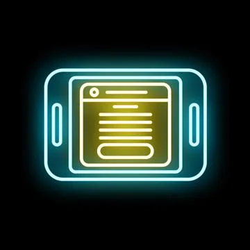 Tablet pc displaying website page glowing neon icon Stock-Illustration