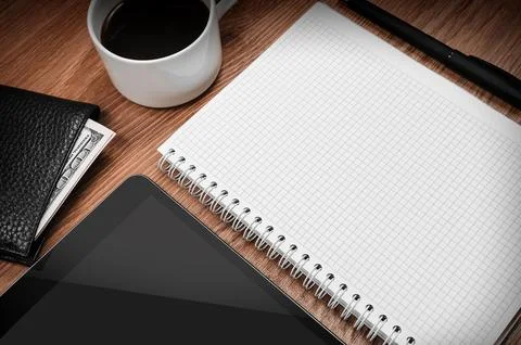 Tablet pc with an empty screen for your text or image. Business still-life. Stock Photos