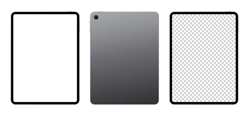 Tablet pc front back blank screen mockup template for advertisement vector Stock Illustration