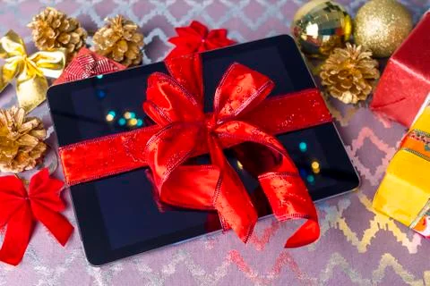 Tablet pc gift for Christmas Stock Photos