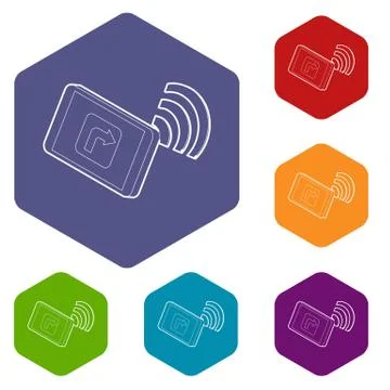 Tablet pc with gps and wifi sign icons vector hexahedron Illustrazione stock