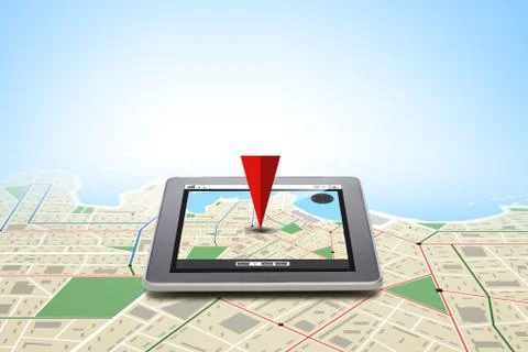 Tablet pc with gps navigator map on screen Stock Illustration