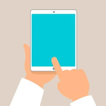 Tablet PC in human hands. Flat style vector Stock Illustration