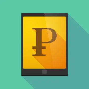 Tablet pc icon with a ruble sign Stock Illustration