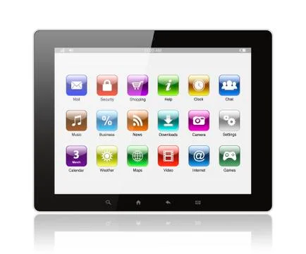 Tablet pc with icons Stock Photos