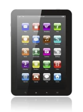 Tablet pc with icons . Stock Photos