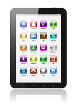 Tablet pc with icons . Stock Photos