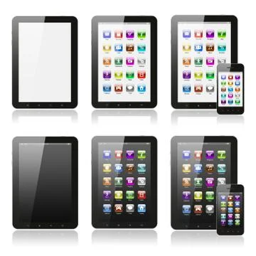 Tablet pc with icons set . Stock Photos