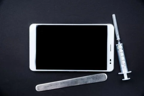 Tablet pc with medical objects on a desk Stock Photos