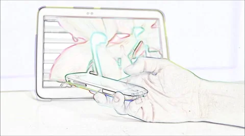 Tablet pc, mobile phone and hand, artistic view Stock Footage 42690066