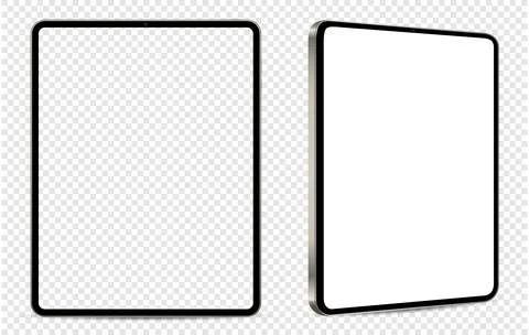 Tablet pc mockup. Front and side view with white and empty screen on transp.. 库存插图
