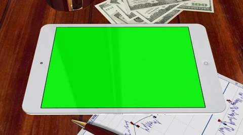Tablet PC Pad Green Screen for Advertisement Presentation Stockbeeldmateriaal 39977491