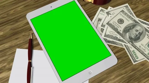Tablet PC Pad Green Screen for Advertisement Presentation Video stock 39977548