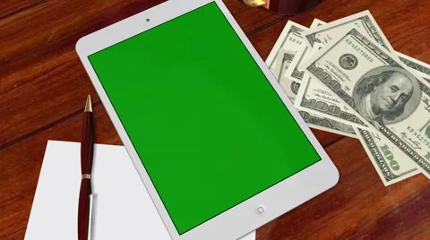Tablet PC Pad Green Screen for Advertisement Presentation Video stock 39977556