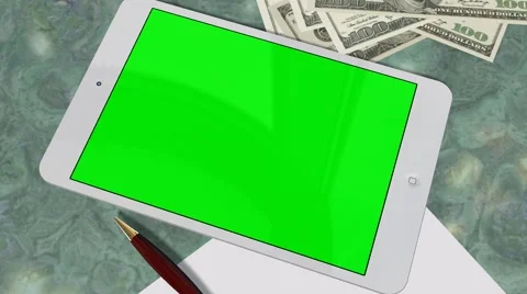 Tablet PC Pad Green Screen for Advertisement Presentation Video stock 39978560