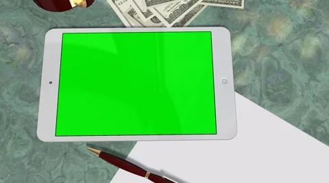 Tablet PC Pad Green Screen for Advertisement Presentation Video stock 39979069