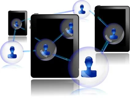 Tablet pc with people communicating Illustrazione stock