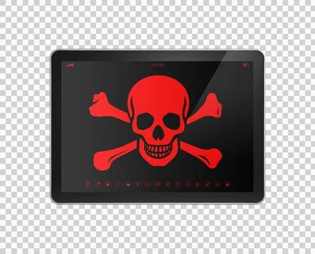 Tablet PC with a pirate symbol on screen. Hacking concept Stock-Illustration