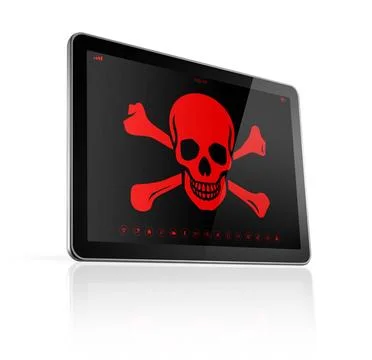  Tablet PC with a pirate symbol on screen. Hacking concept 3D Tablet PC wi... Stock Photos