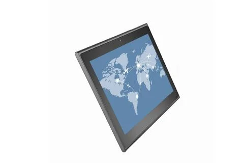 Tablet PC with planet on display. Raster version Stock Illustration