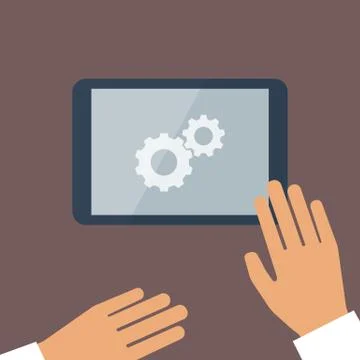 Tablet pc in process and human hands. Vector illustration Stock Illustration
