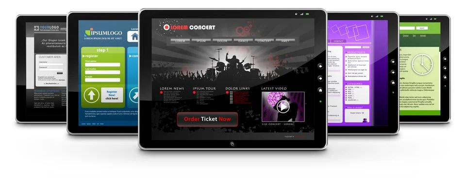 Tablet PC with Several Web Design Templates Illustrazione stock