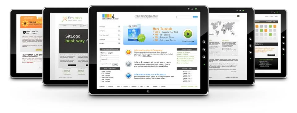Tablet PC with Several Web Design Templates Illustrazione stock