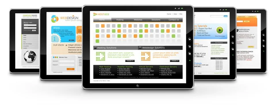 Tablet PC with Several Web Design Templates Stock Illustration