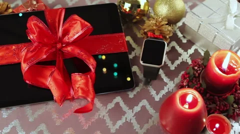Tablet pc, smartphone and smartwatch for Christmas Stock Footage 67213561