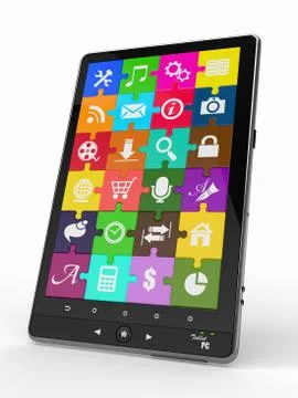 Tablet pc software. screen from puzzle with icons. 3d Stock Illustration
