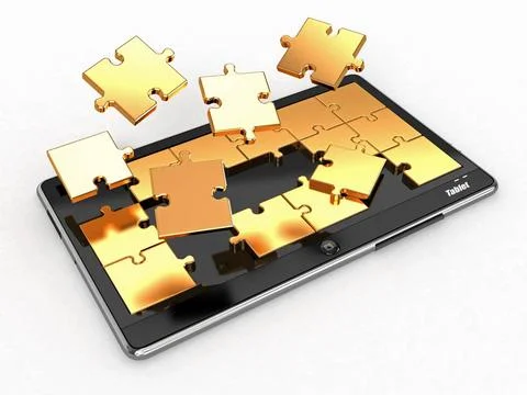 Tablet pc software. Screen from puzzle. 3d Tablet pc software. Screen from... Stock-Fotos