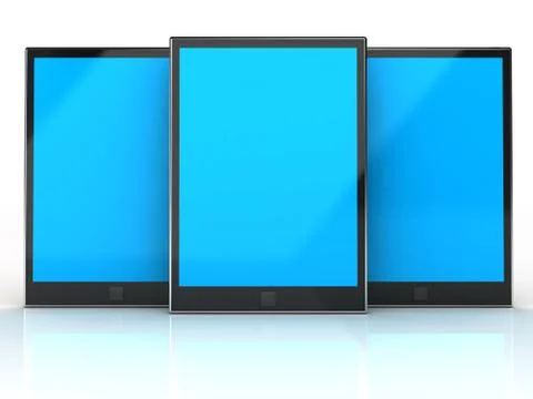 Tablet pc touch computer gadget with blue screen on an isolated background Illustrazione stock