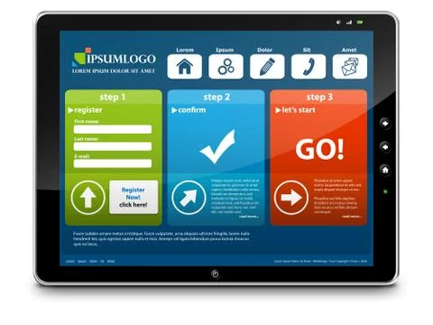 Tablet PC with Webdesign Template Stock Illustration