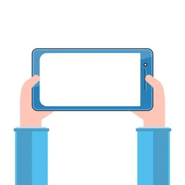 Tablet PC with white blank screen in human hands Illustrazione stock