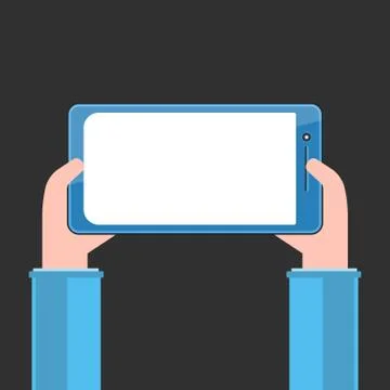 Tablet PC with white blank screen in human hands Illustrazione stock