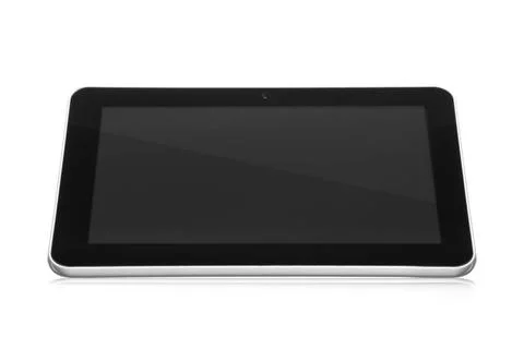 Tablet pc white tablet pc with black empty screen with reflection on white... Stock Photos