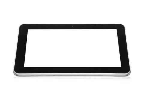 Tablet pc white tablet pc with black empty screen with reflection on white... Stock Photos