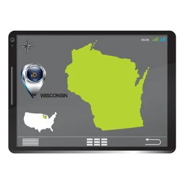 Tablet pc with wisconsin map Stock Illustration