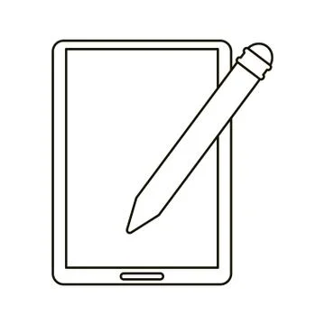 Tablet pen digital technology outline Stock Illustration